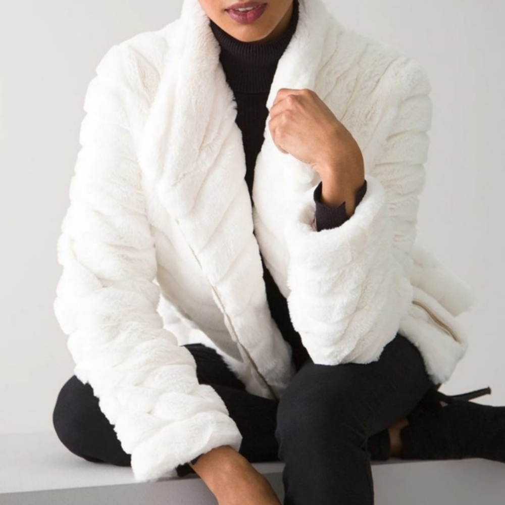 White Soft Faux Fur Moto Jacket Coat